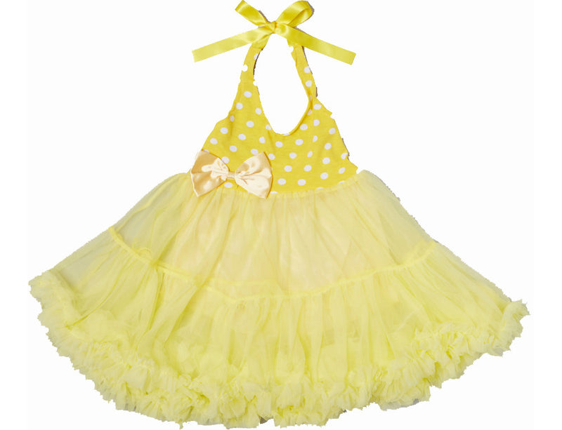 Yellow With White Dot Chiffon Petti Dress
