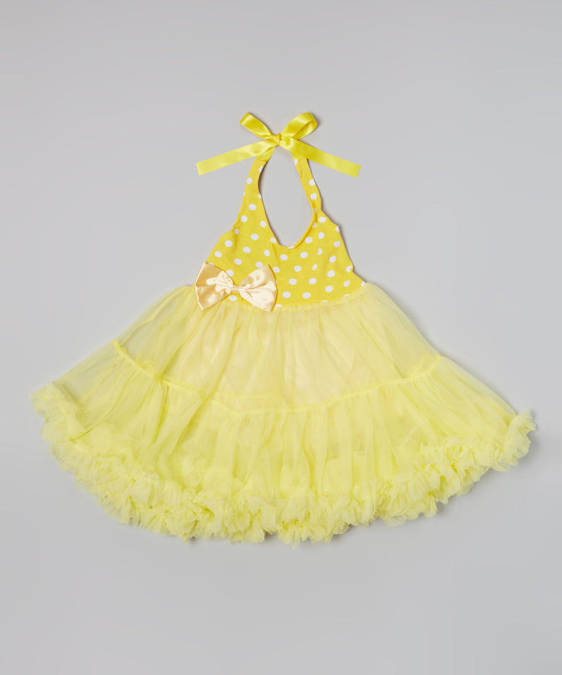 Yellow With White Dot Chiffon Petti Dress