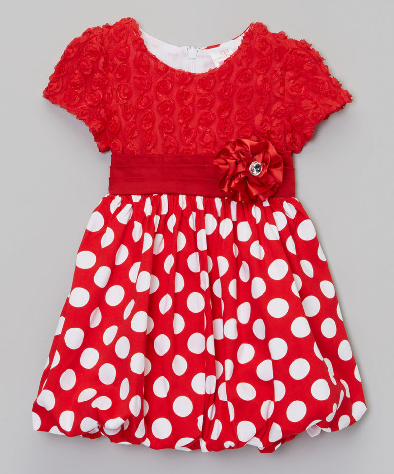 Red White Polkadots Rose Cotton Dress