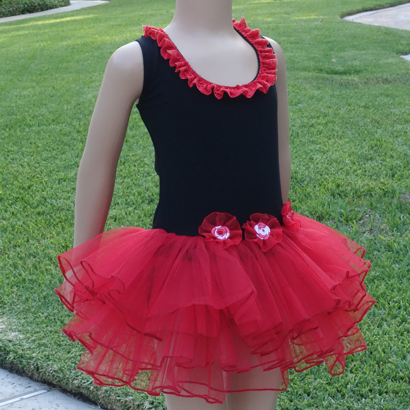 Black/Red 3 Flower Ballet Dress