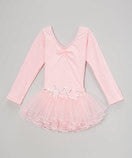 Baby Pink Glitter Rose Long Sleeve Ballet Dress