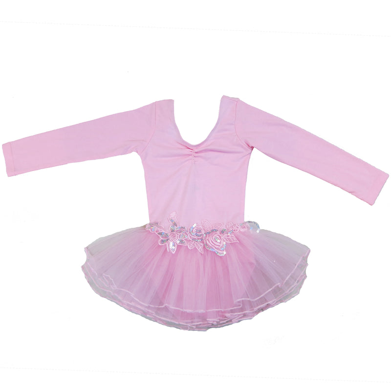 Baby Pink Glitter Rose Long Sleeve Ballet Dress