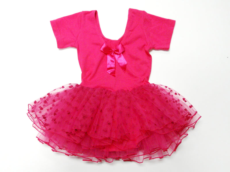 Hot Pink Hearts Short Sleeve Ballet Dress