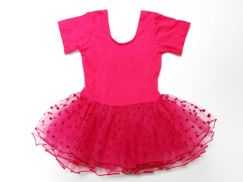Hot Pink Hearts Short Sleeve Ballet Dress