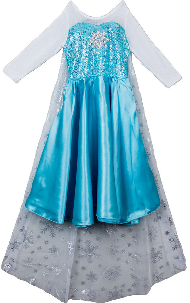 Blue/White Elsa Dress With Silver Snowflake Cape