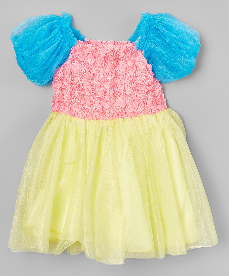 Blue-Pink-Yellow Rose Lace Princess Dress