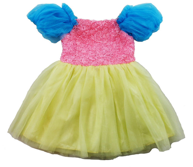 Blue-Pink-Yellow Rose Lace Princess Dress