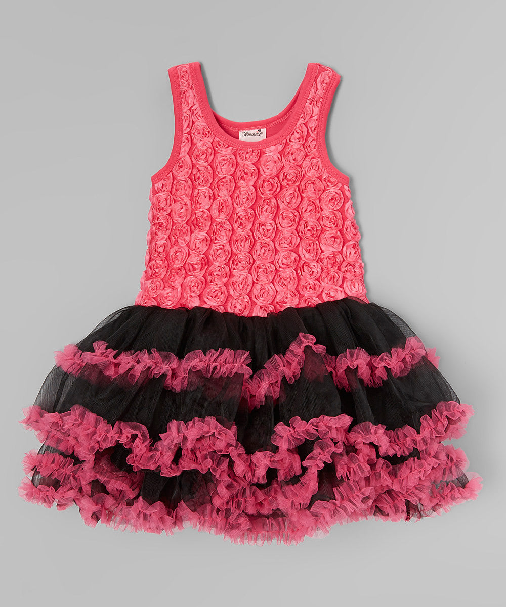 Hot Pink Rose & Black Ruffle Skirt Dress | Wenchoice Hot Pink Rose & Black Ruffle Skirt Dress | Wenchoice