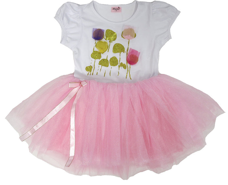 White/Pink 3-D Tulip Dress
