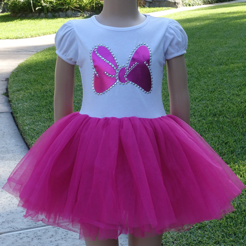 White/Hot Pink Minnie Bow Dress