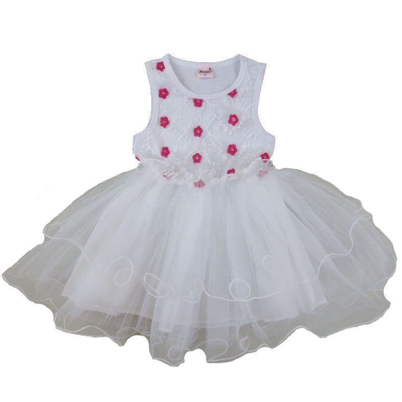 Hot Pink Embroidery Flower Lace White Dress