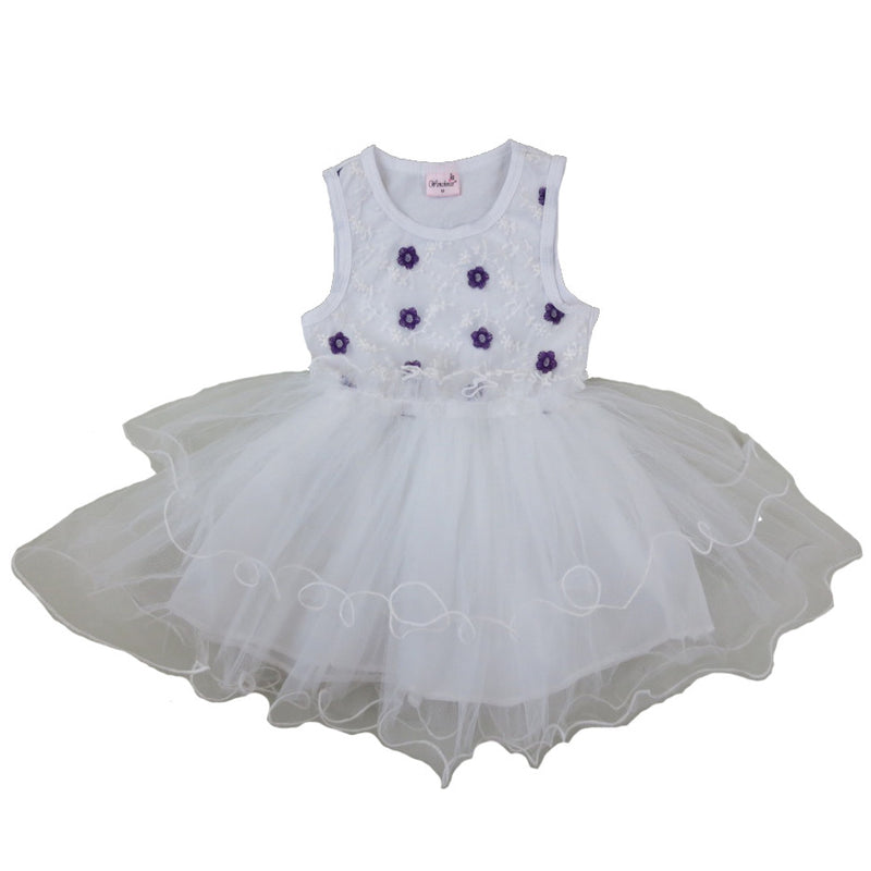 Purple Embroidery Flower Lace White Dress