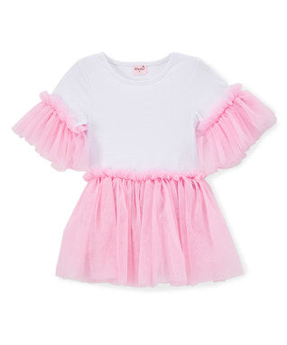 Pink & White Ruffle Sleeve Dress
