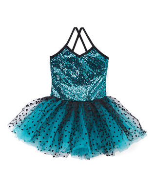 Teal/Black Sequins & Hearts Ballet Dress