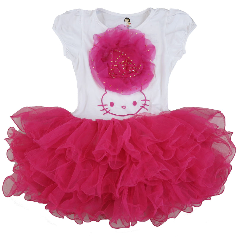 White-Hot Pink Kitty Flower Dress