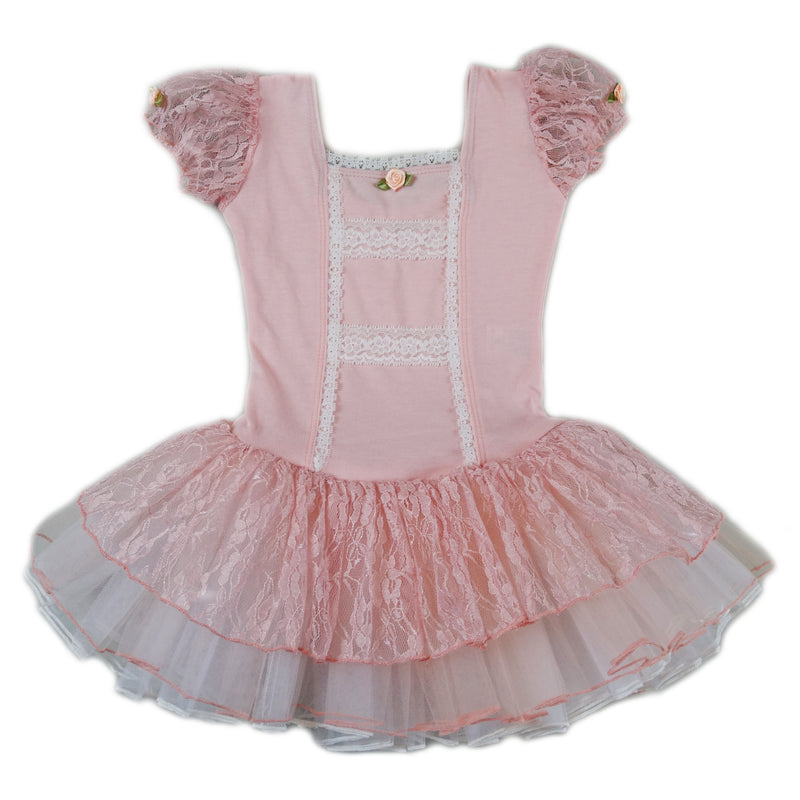 Peach Lace Short-Sleeve Ballet Dress