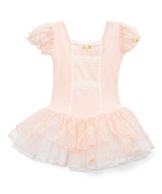 Peach Lace Short-Sleeve Ballet Dress
