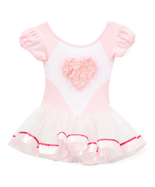 Pink & White Rose Heart Pearl Short-Sleeve Ballet Dress