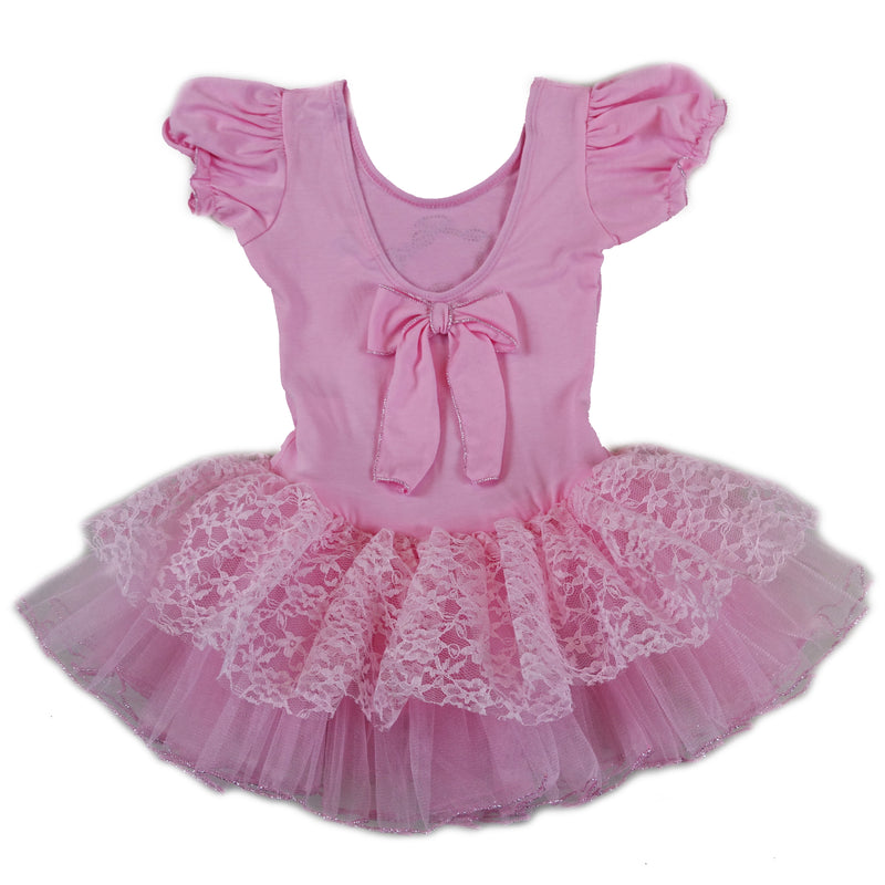 Pink Lace Ballet Girl Short-Sleeve Ballet Dress