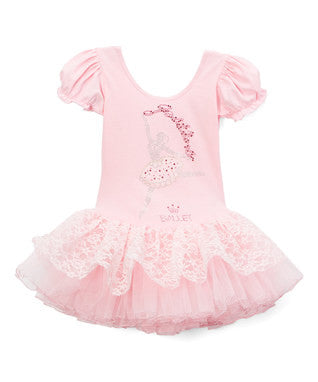 Pink Lace Ballet Girl Short-Sleeve Ballet Dress