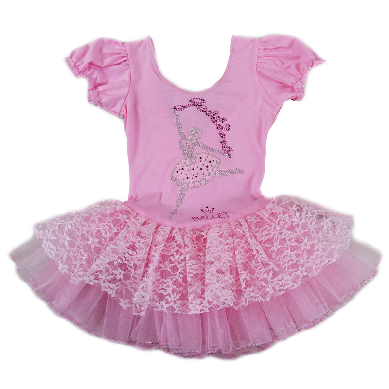 Pink Lace Ballet Girl Short-Sleeve Ballet Dress