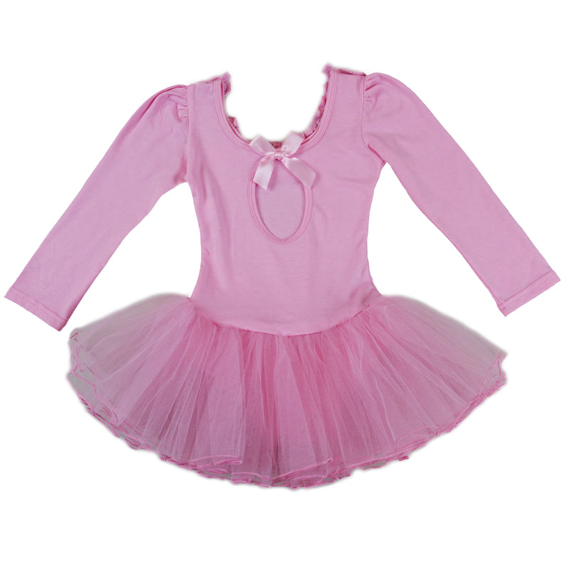 Pink Lace & Bow Long-Sleeve Ballet Dress