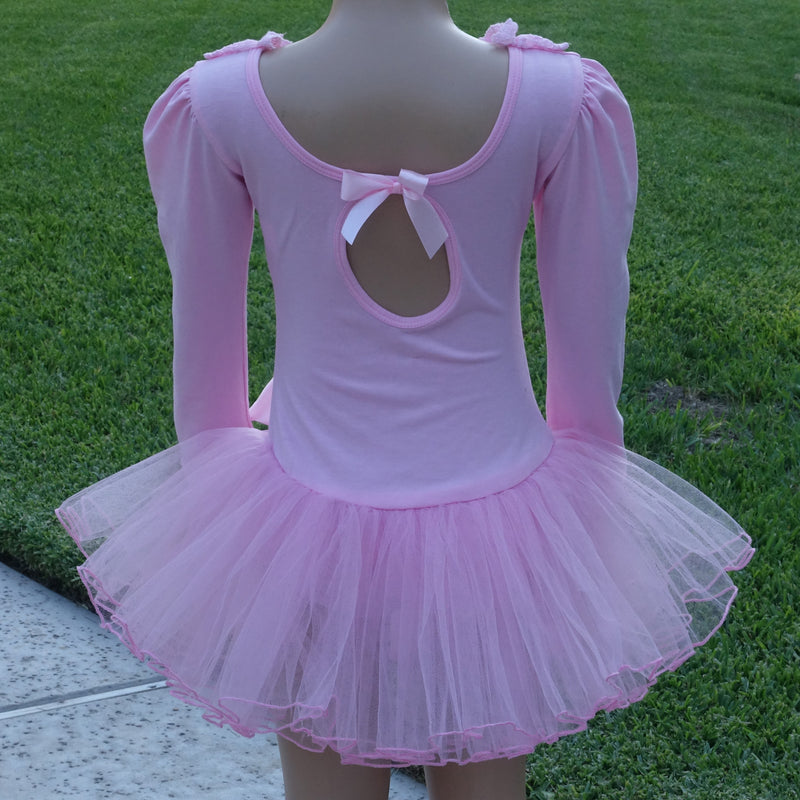 Pink Lace & Bow Long-Sleeve Ballet Dress