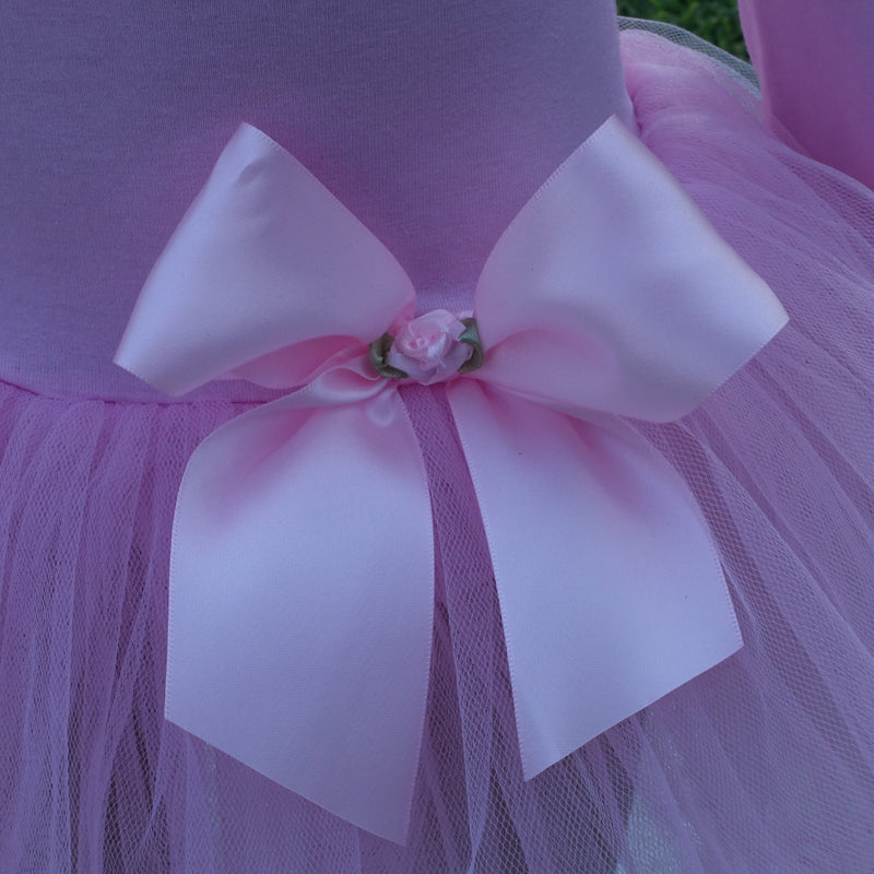 Pink Lace & Bow Long-Sleeve Ballet Dress