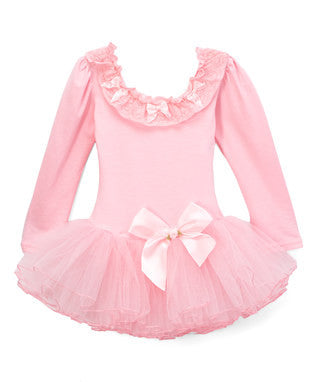 Pink Lace & Bow Long-Sleeve Ballet Dress
