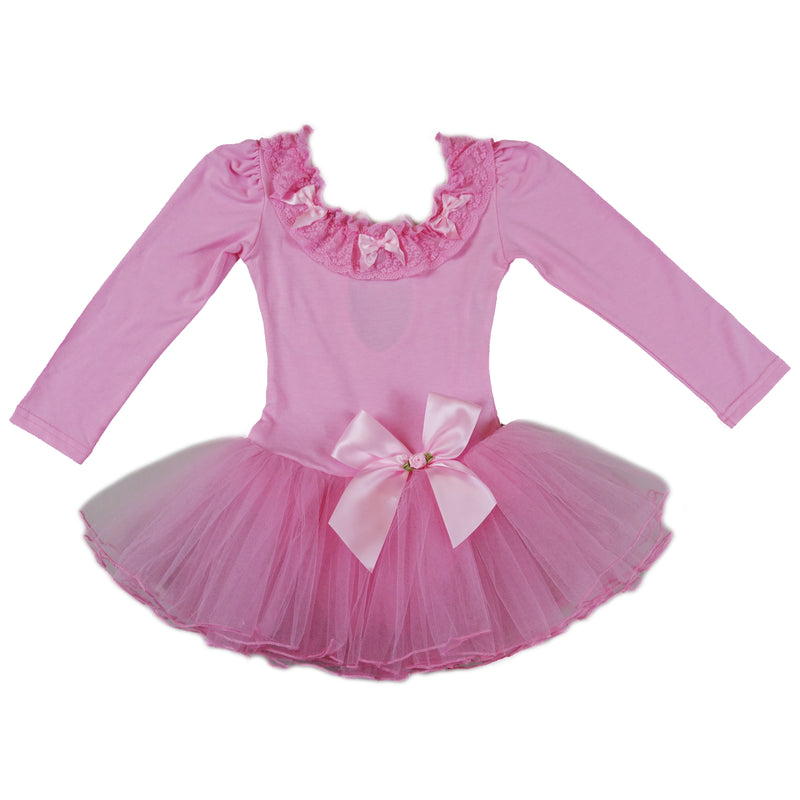 Pink Lace & Bow Long-Sleeve Ballet Dress