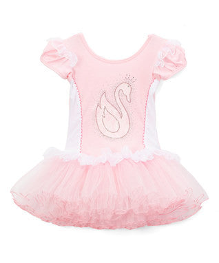 Pink & White Swan Short-Sleeve Ballet Dress