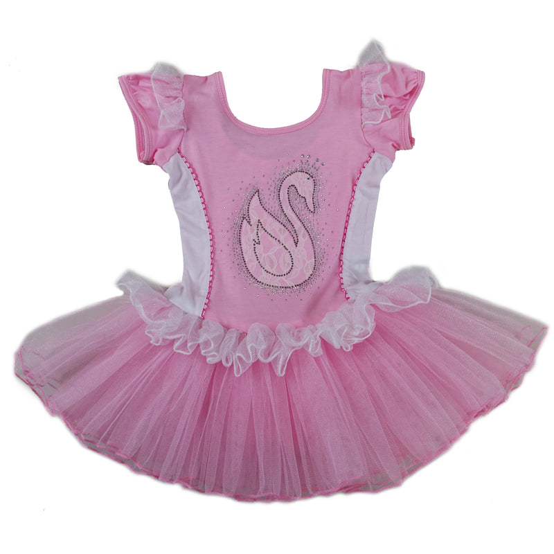 Pink & White Swan Short-Sleeve Ballet Dress