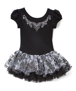 Black/Silver Flowers Ballet Dress