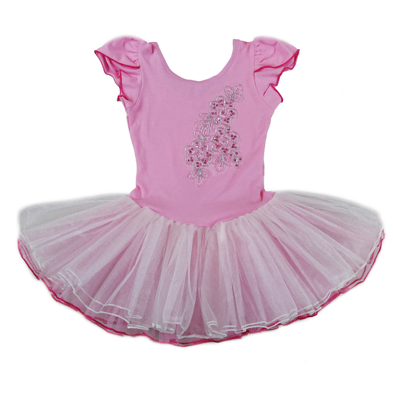 Pink & White Sequins Cap-Sleeve Ballet Dress