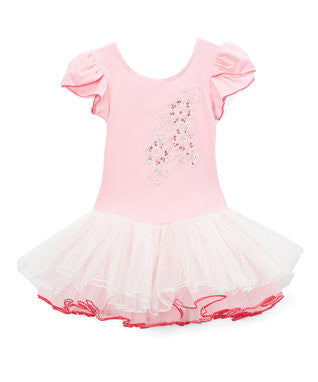 Pink & White Sequins Cap-Sleeve Ballet Dress