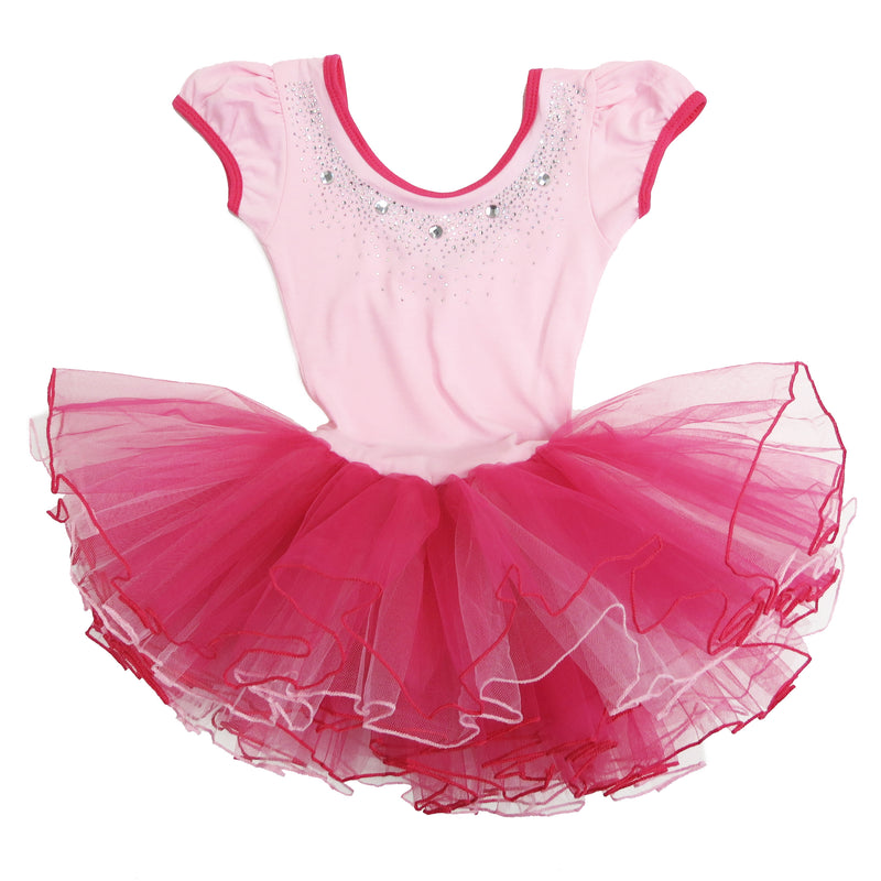Pink & Hot Pink Rhinestone Short-Sleeve Ballet Dress