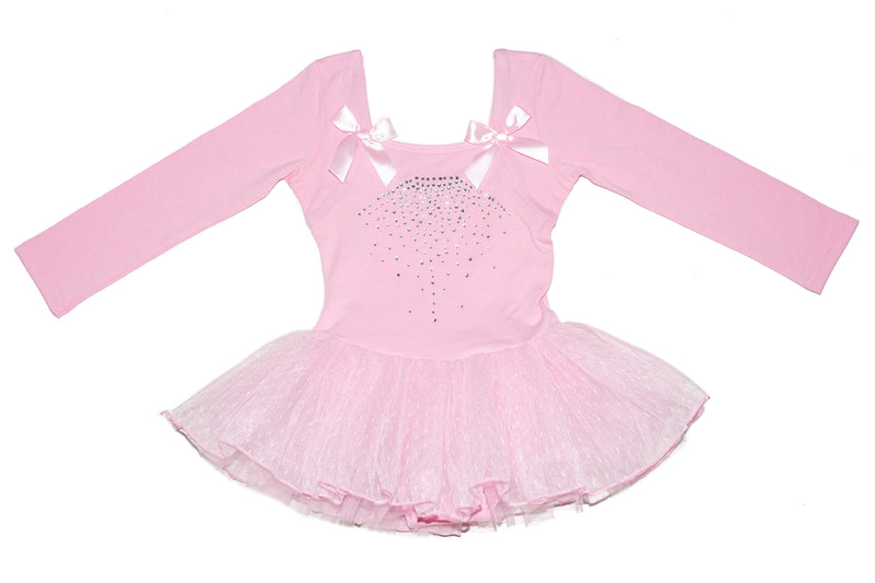 Pink Rhinestone Bow Long-Sleeve Ballet Dress