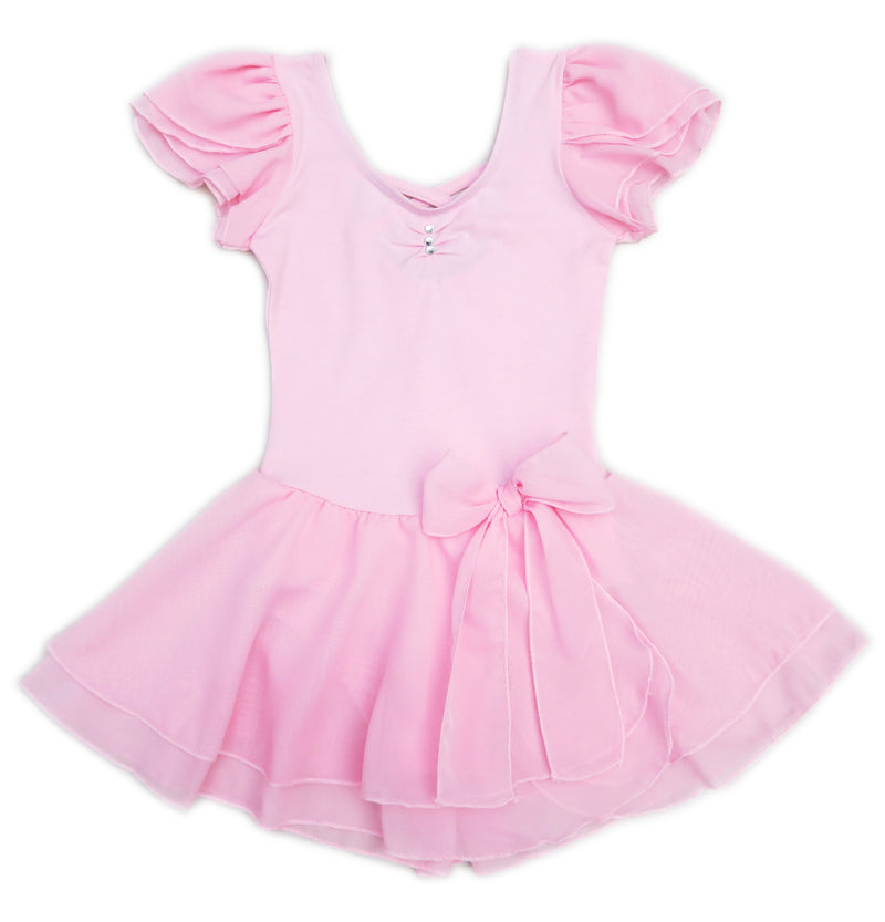 Pink Chiffon Sleeve Bow Skirted  Ballet Dress