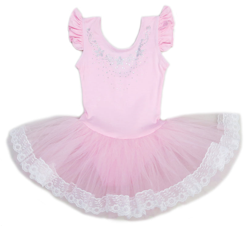 Pink Rhinestone Star Lace Trim Ballet Dress