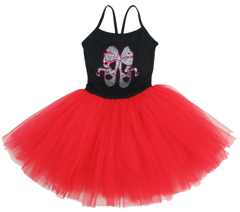 Black Red Rhinestone Ballet Shoes & Bow Ballet Dress
