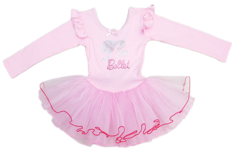 Pink Rhinestone Ballet Girl Long Sleeve Ballet Dress