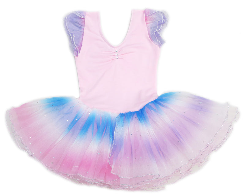 Rainbow Rhinestone Silver Trim Pink Ballet Dress