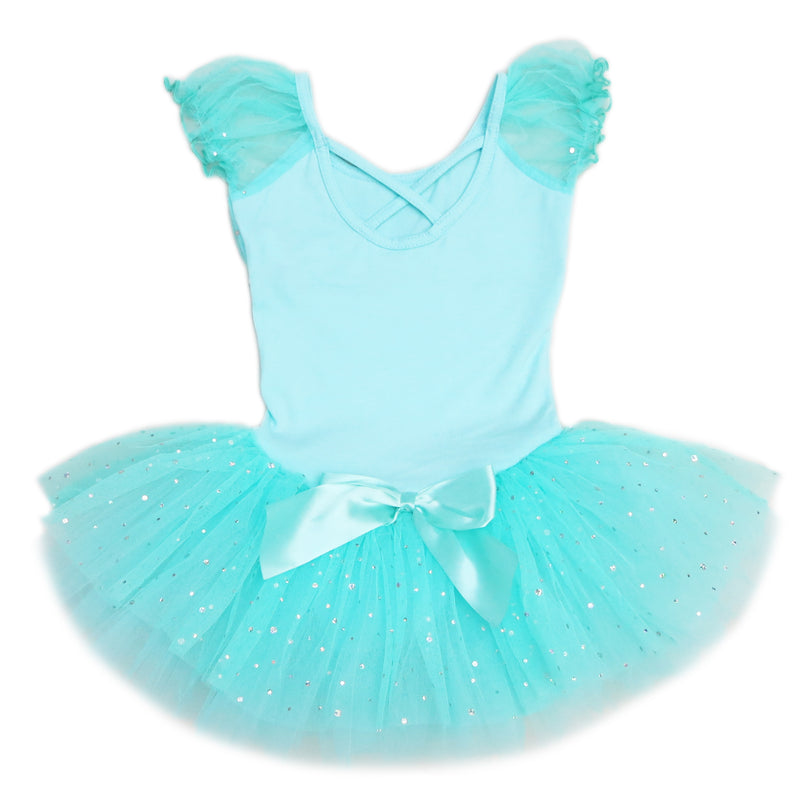 Teal Rhinestone Silver Trim Bow Ballet Dress