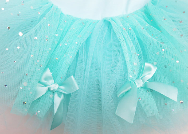 Teal Rhinestone Silver Trim Bow Ballet Dress