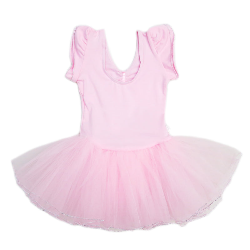 Pink 3D Flowers Silver Trim Ballet Dress