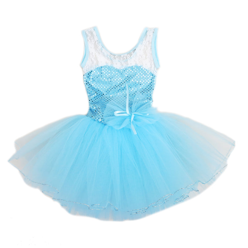 Baby Blue Sequins Lace Silver Trim Ballet Dress