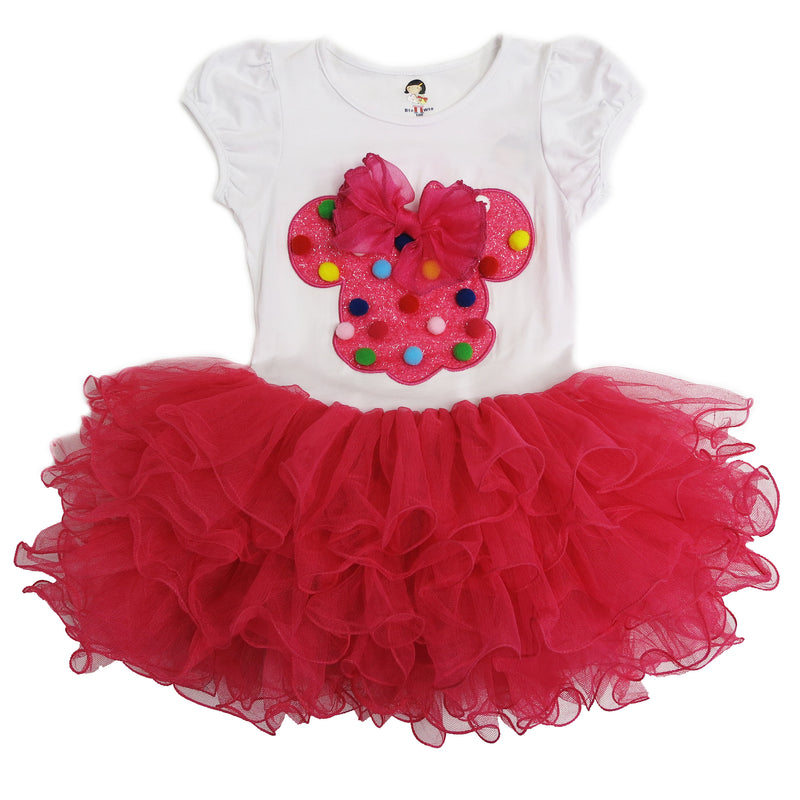 White & Pink Minnie Bow Dress Rainbow Dot