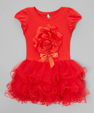 Red 3-D Flower Dress