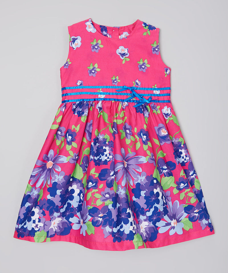 Hot Pink/Blue Floral Cotton Dress
