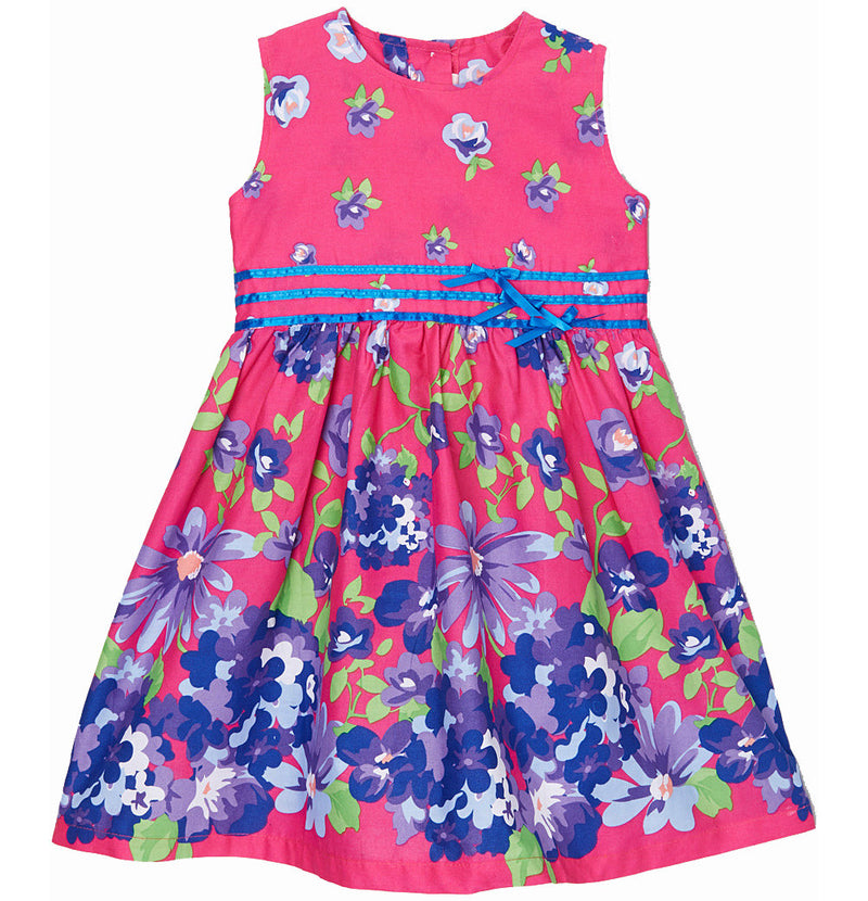 Hot Pink/Blue Floral Cotton Dress